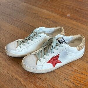 White Sneakers with Red Star Glitter